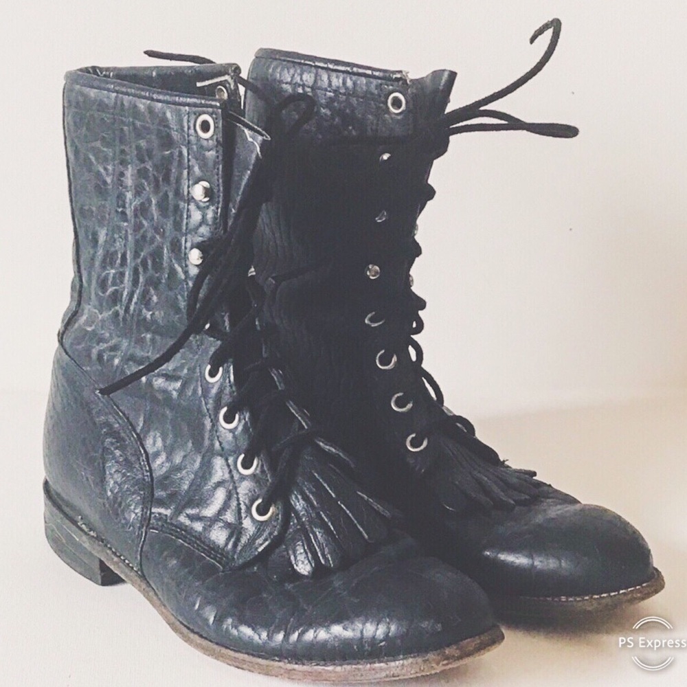JUSTIN ROPER KILTIE BLACK BOHO ROCKER CHIC BOOTS